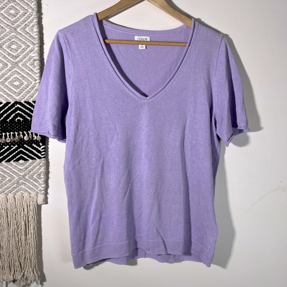 Jcrew purple knit v neck tee linen blend